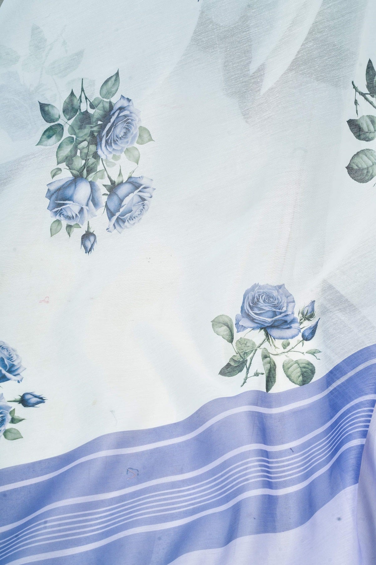 White Printed Linen Ready To Wear Saree With Blouse Piece