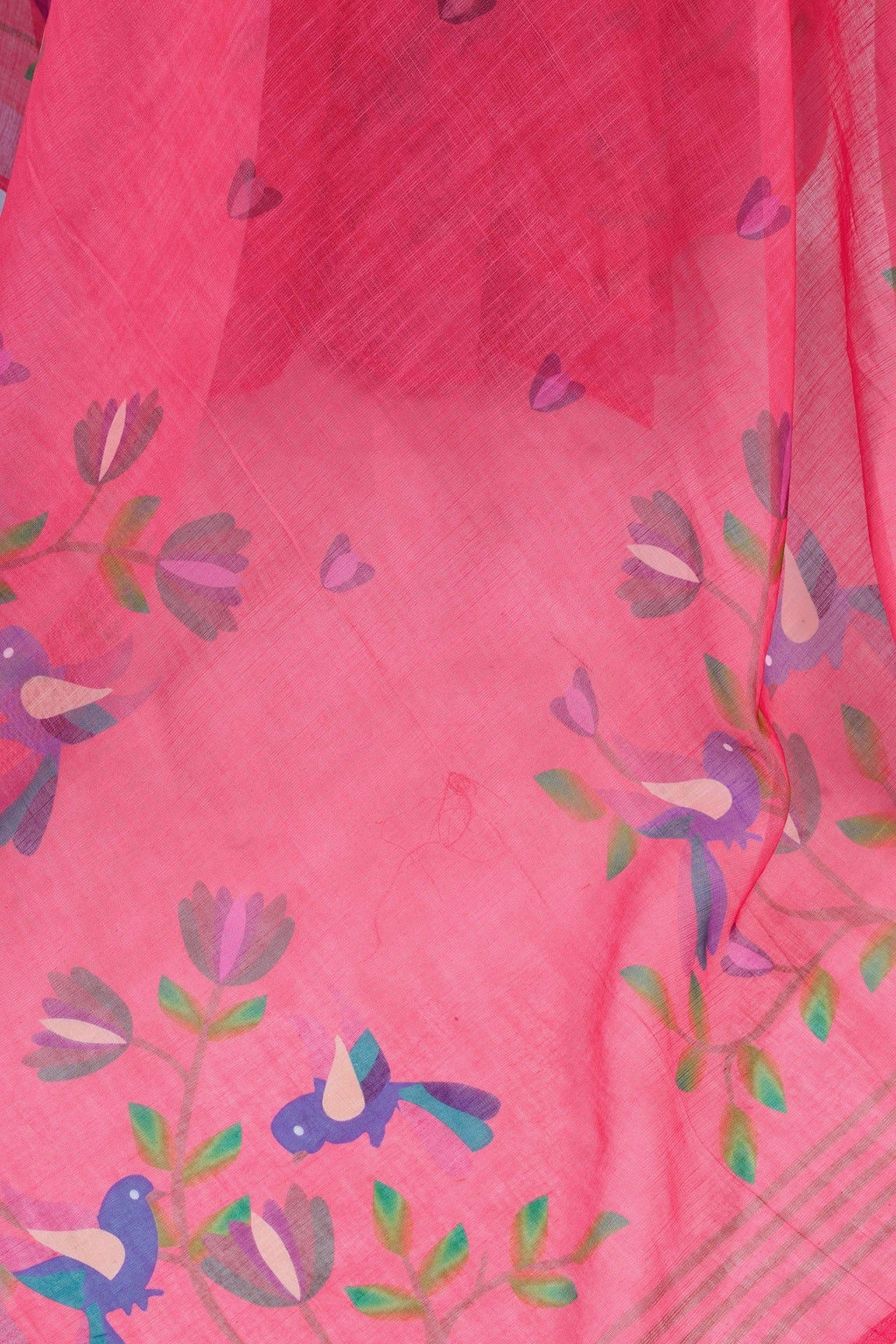 Pink Printed Linen Ready-to-Wear Saree with Unstitched Blouse