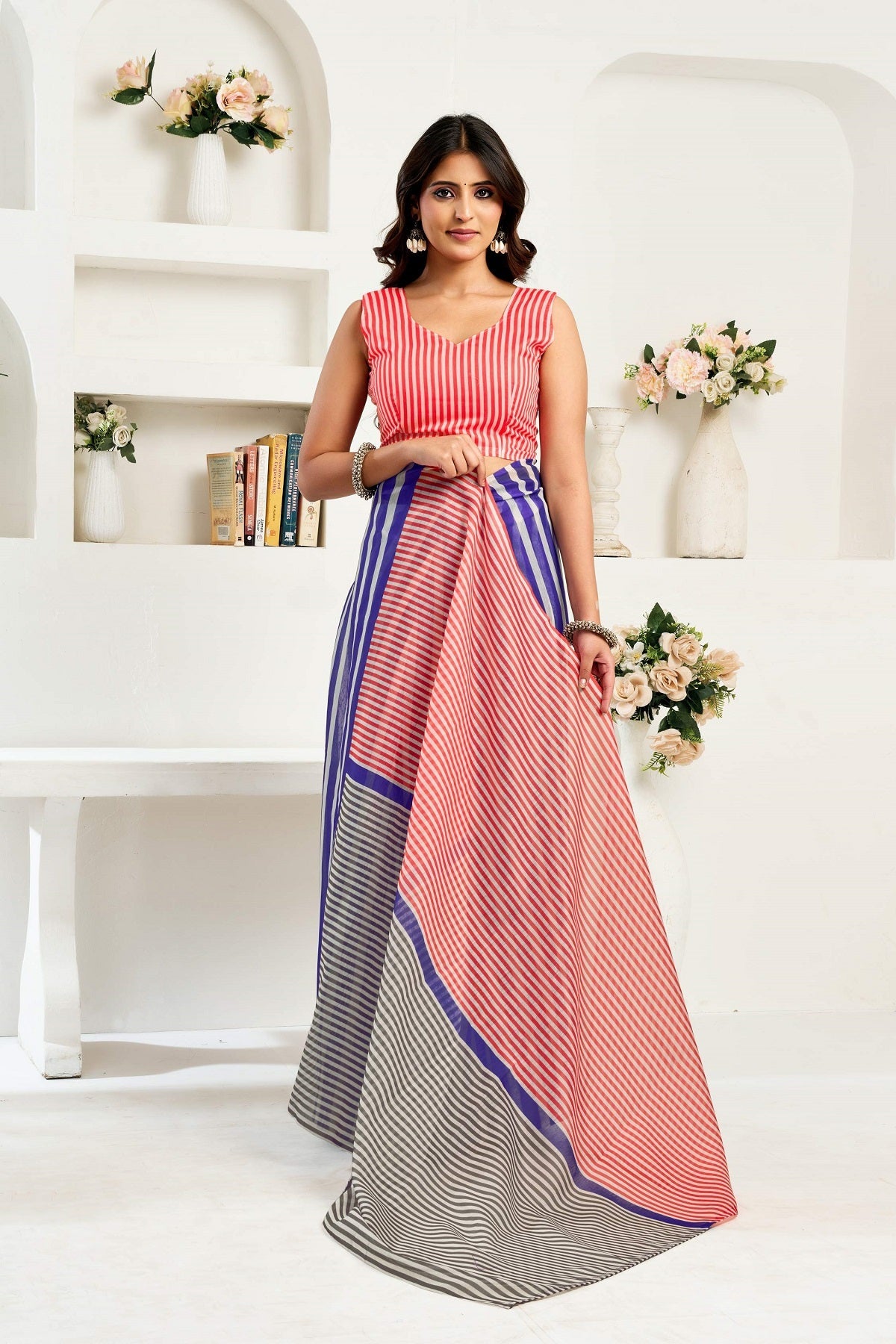 Multicolor Printed Ready-to-Wear Linen Party Saree