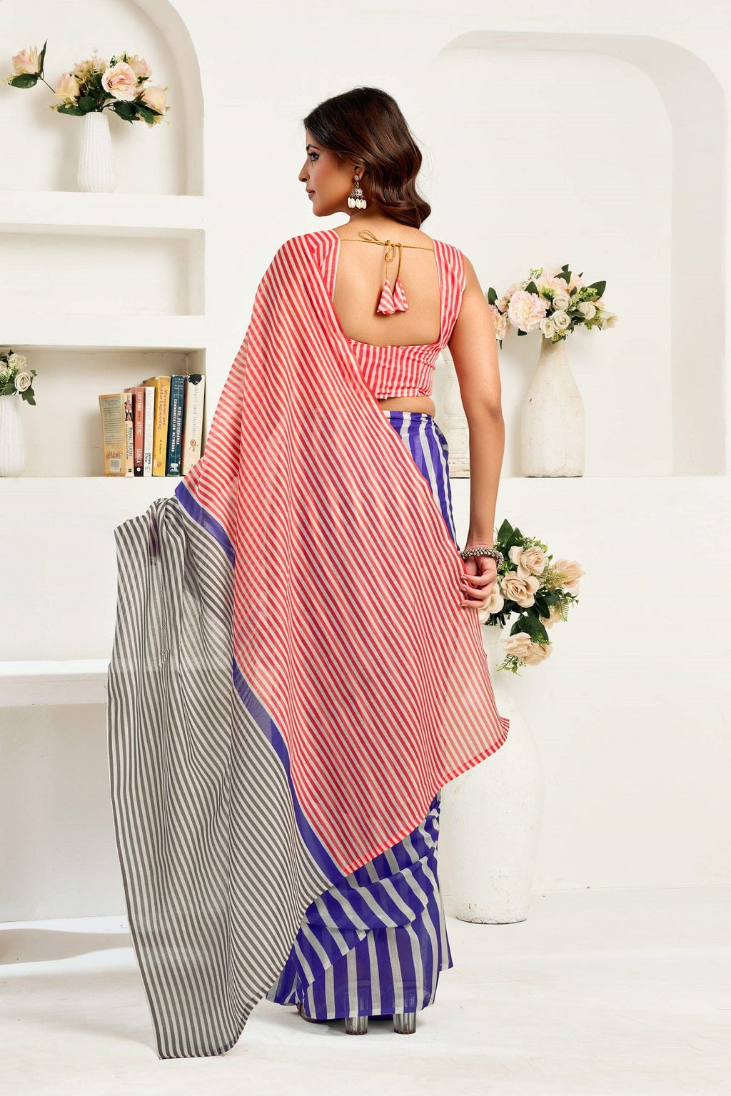 Multicolor Printed Ready-to-Wear Linen Party Saree