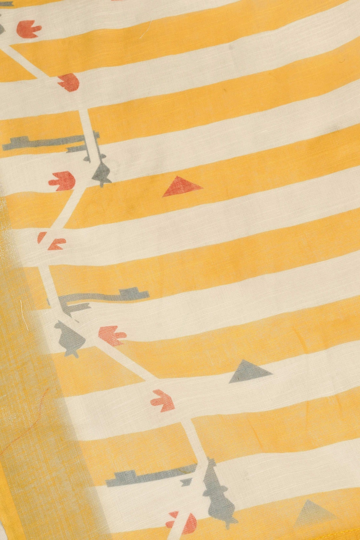 Yellow Printed Linen Ready To Wear Saree With Unstitched Blouse