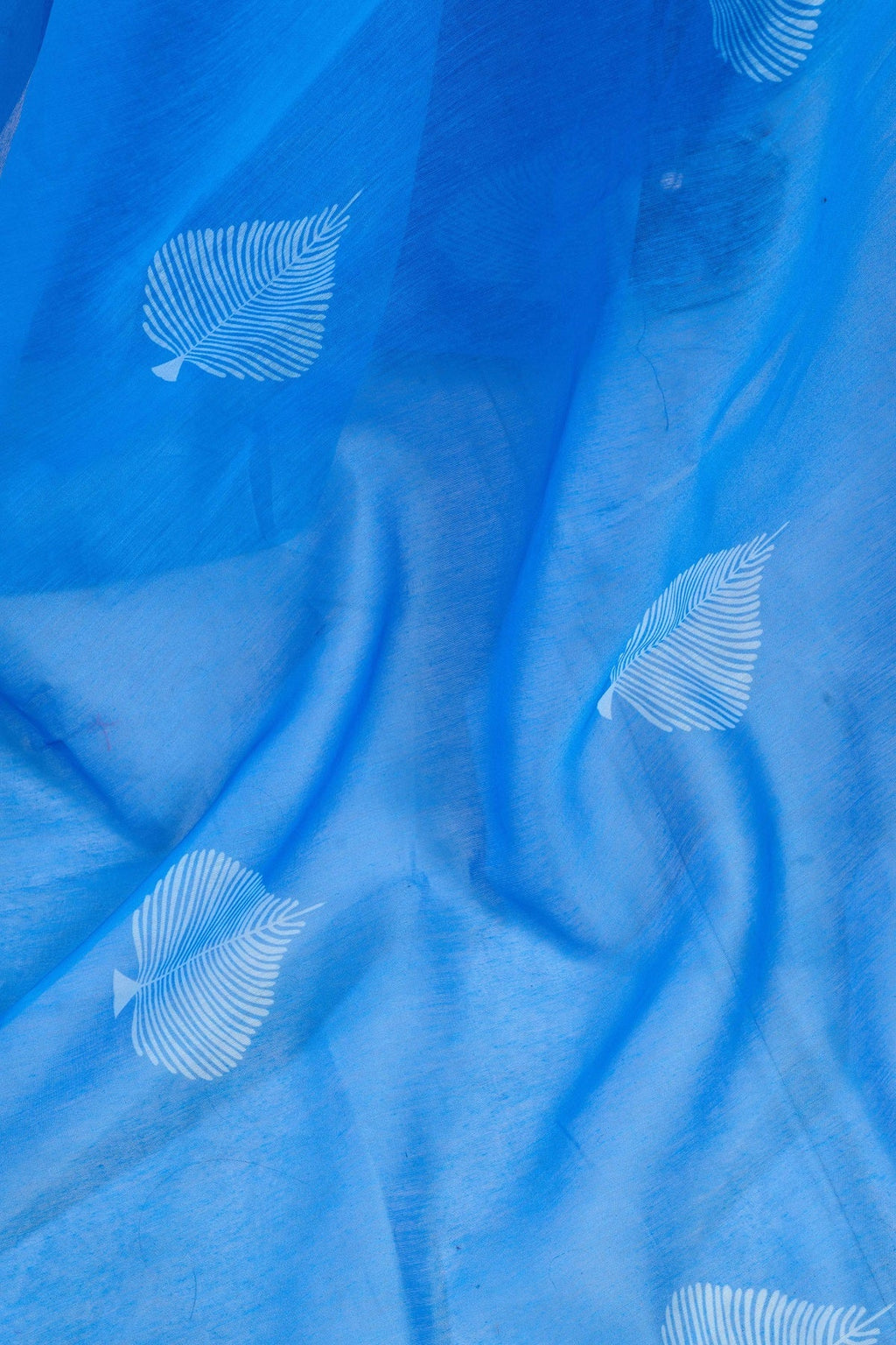 Blue Printed Linen Ready To Wear Saree with Unstitched Blouse