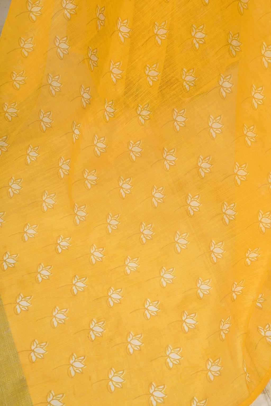 Yellow Printed Linen Ready To Wear Saree with Unstitched Blouse