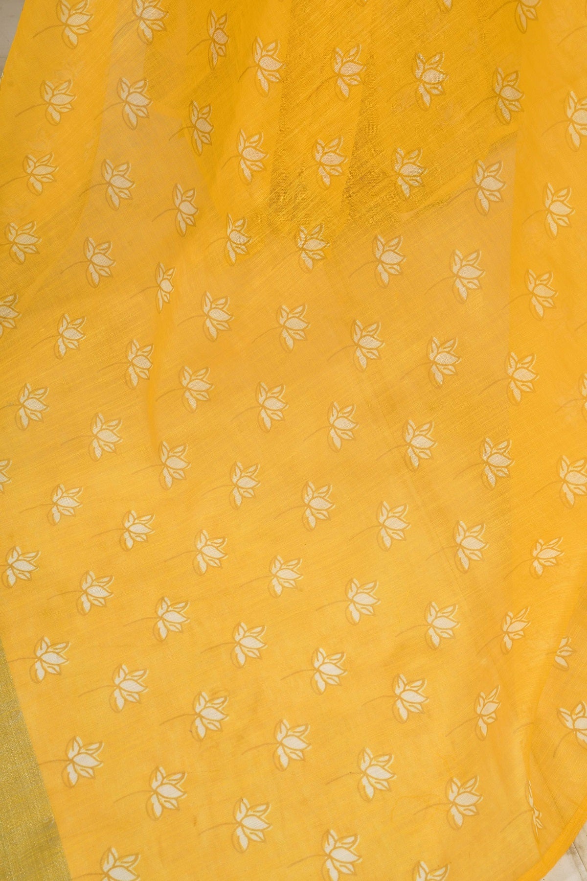 Yellow Printed Linen Ready To Wear Saree with Unstitched Blouse