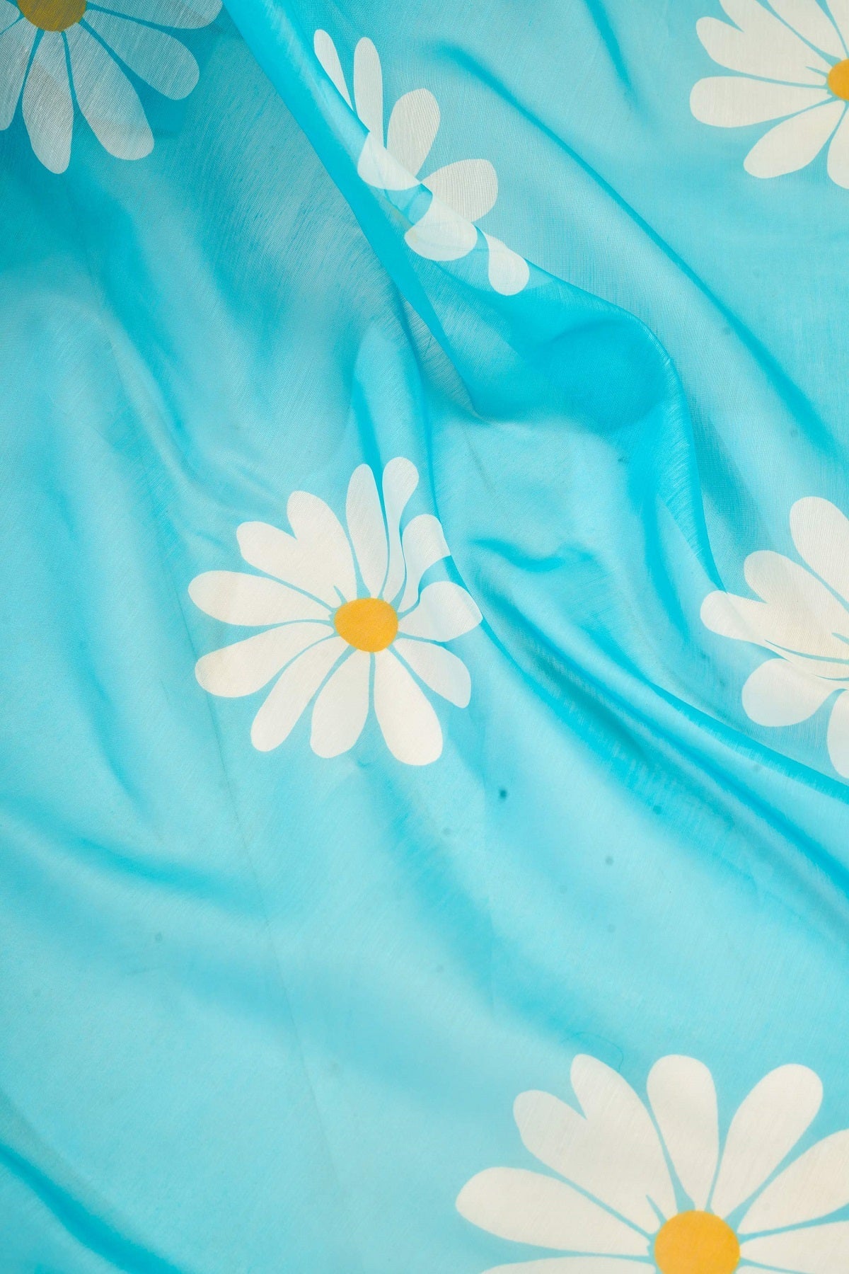 Turquoise Blue Printed Linen Ready To Wear Saree