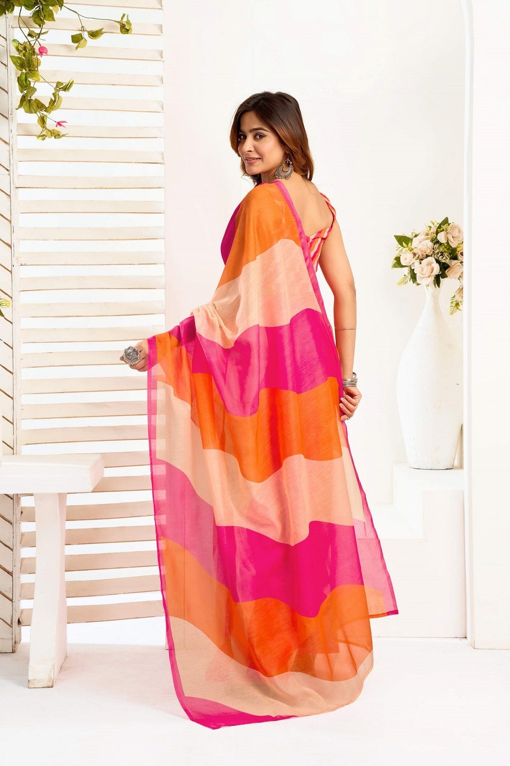 Multicolor Printed Ready-to-Wear Linen Saree