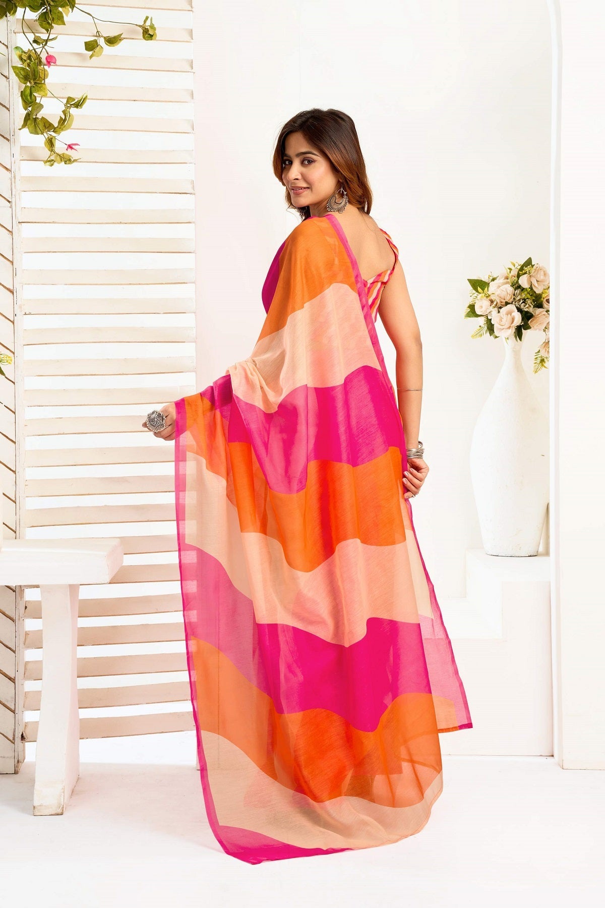 Multicolor Printed Ready-to-Wear Linen Saree