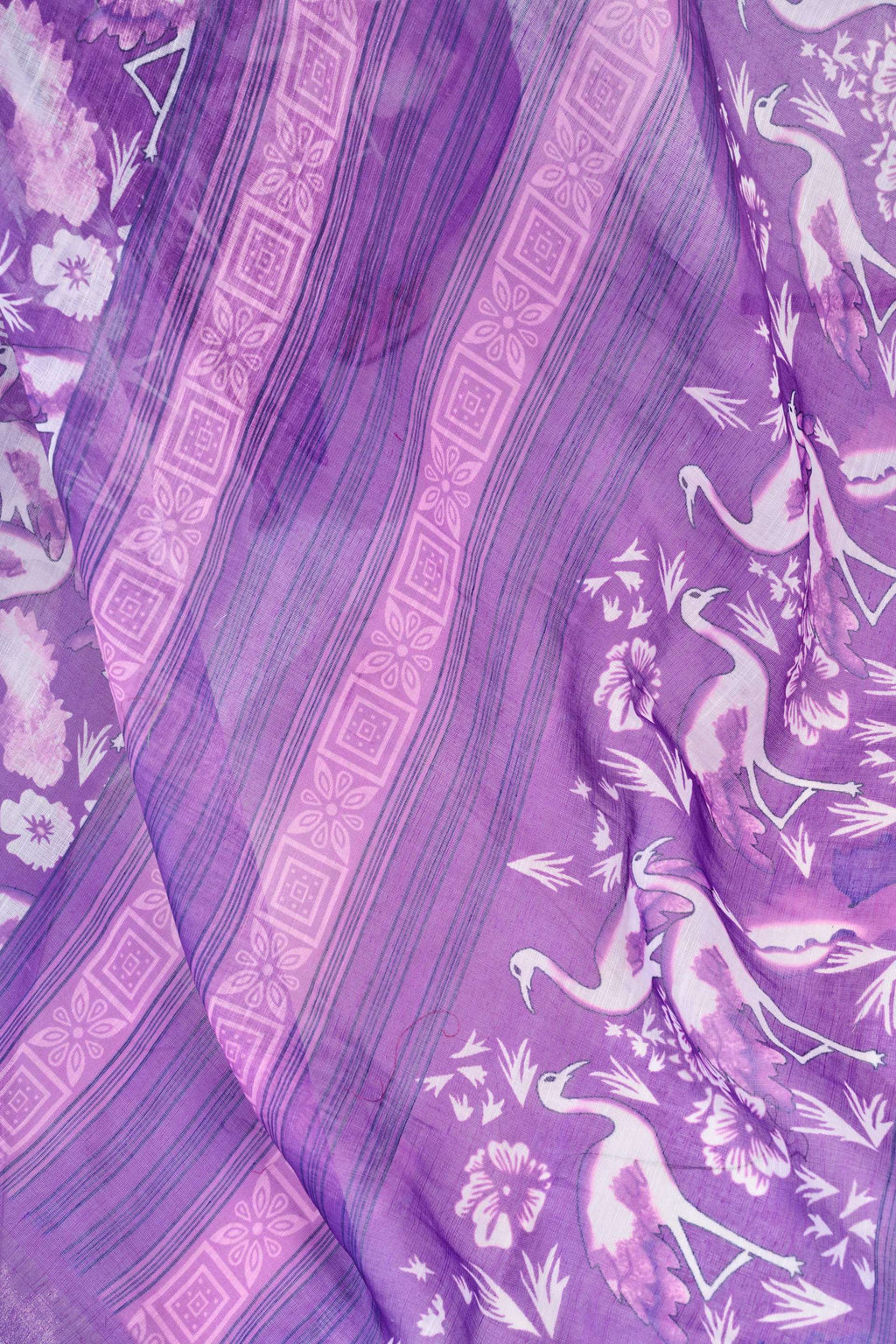 Lavender Printed Linen Ready To Wear Party Saree
