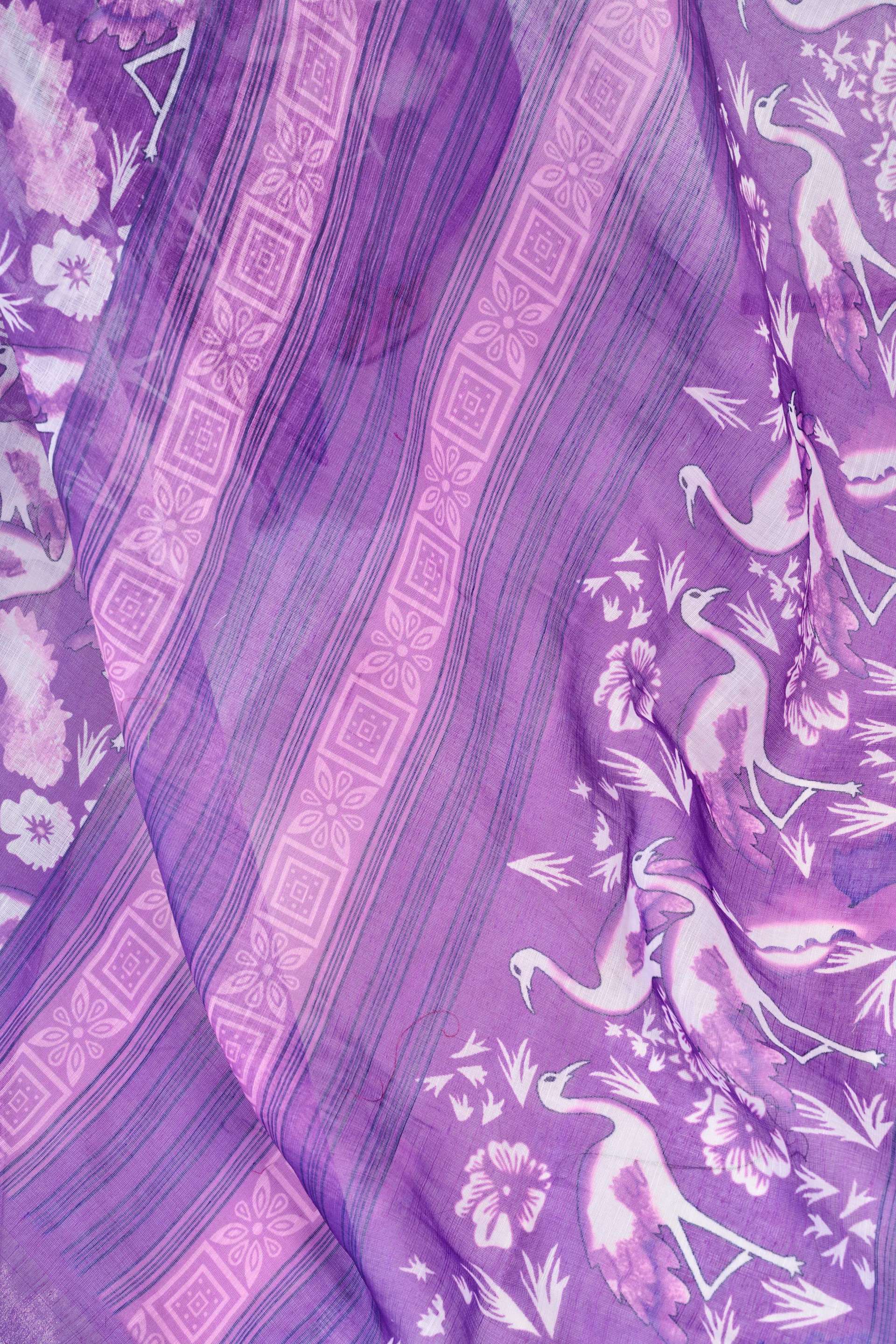 Lavender Printed Linen Ready To Wear Party Saree