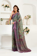 Sage Green printed linen ready-to-wear saree for party wear