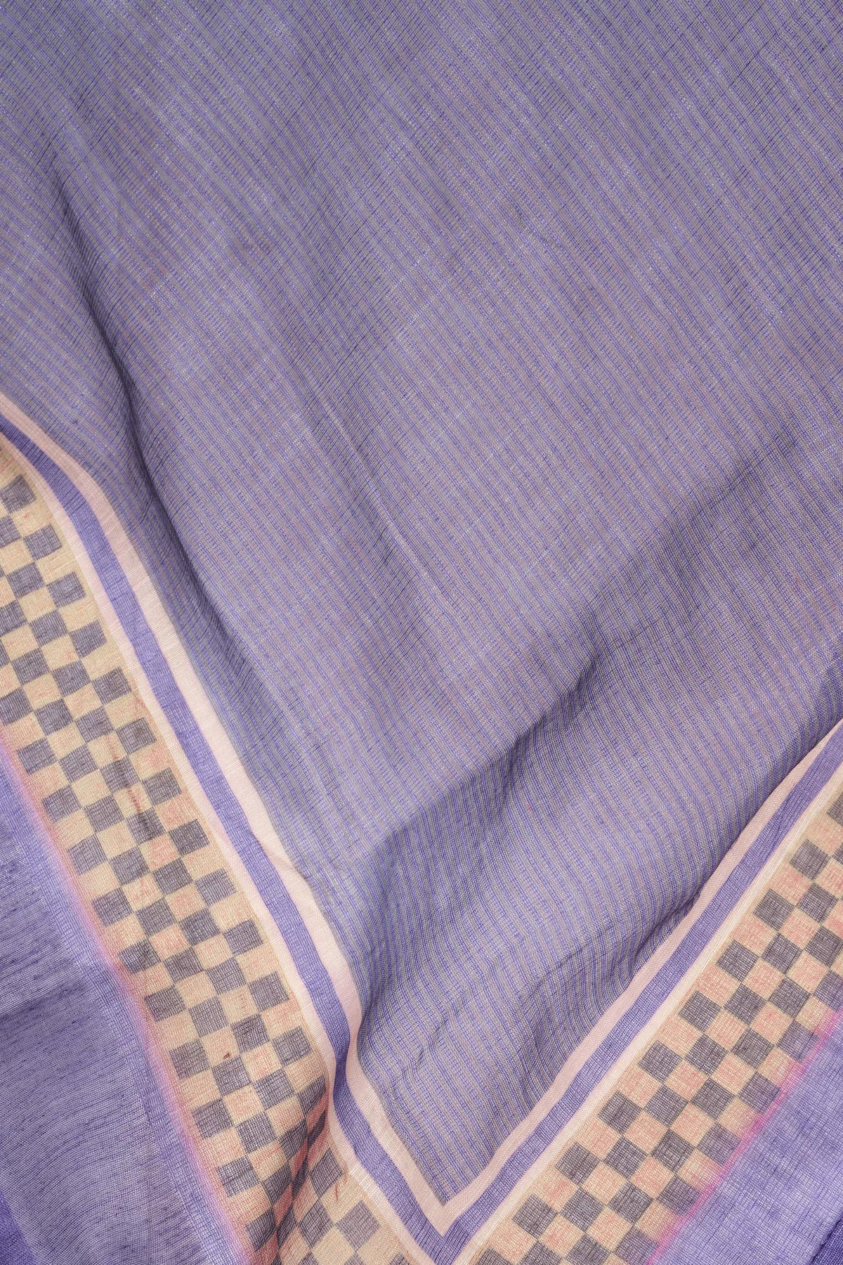 Navy Blue Printed Linen Ready To Wear Saree With Unstitched Blouse