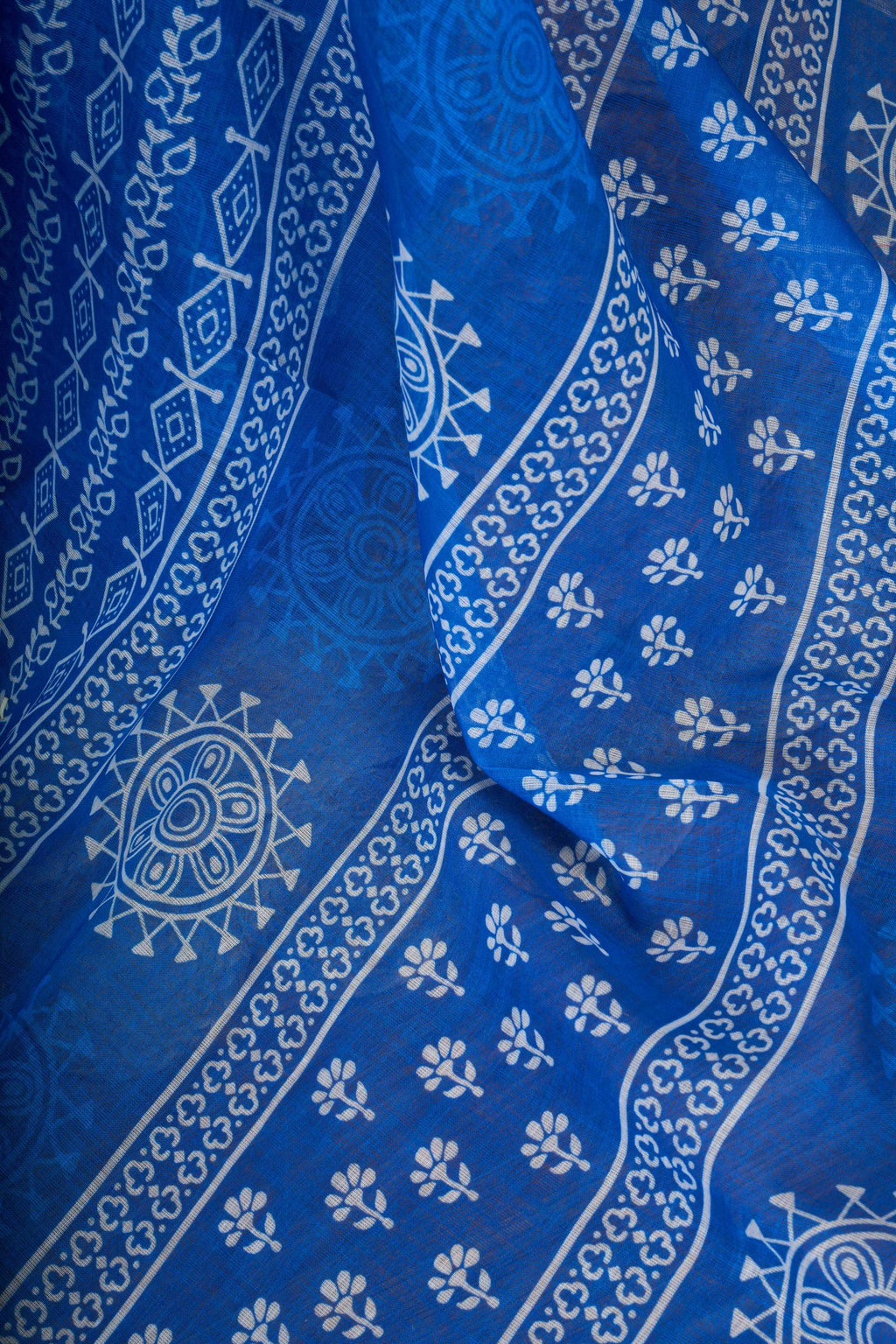 Blue Printed Linen Ready-to-Wear Saree with Unstitched Blouse