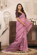 Powder pink printed ready to wear linen saree