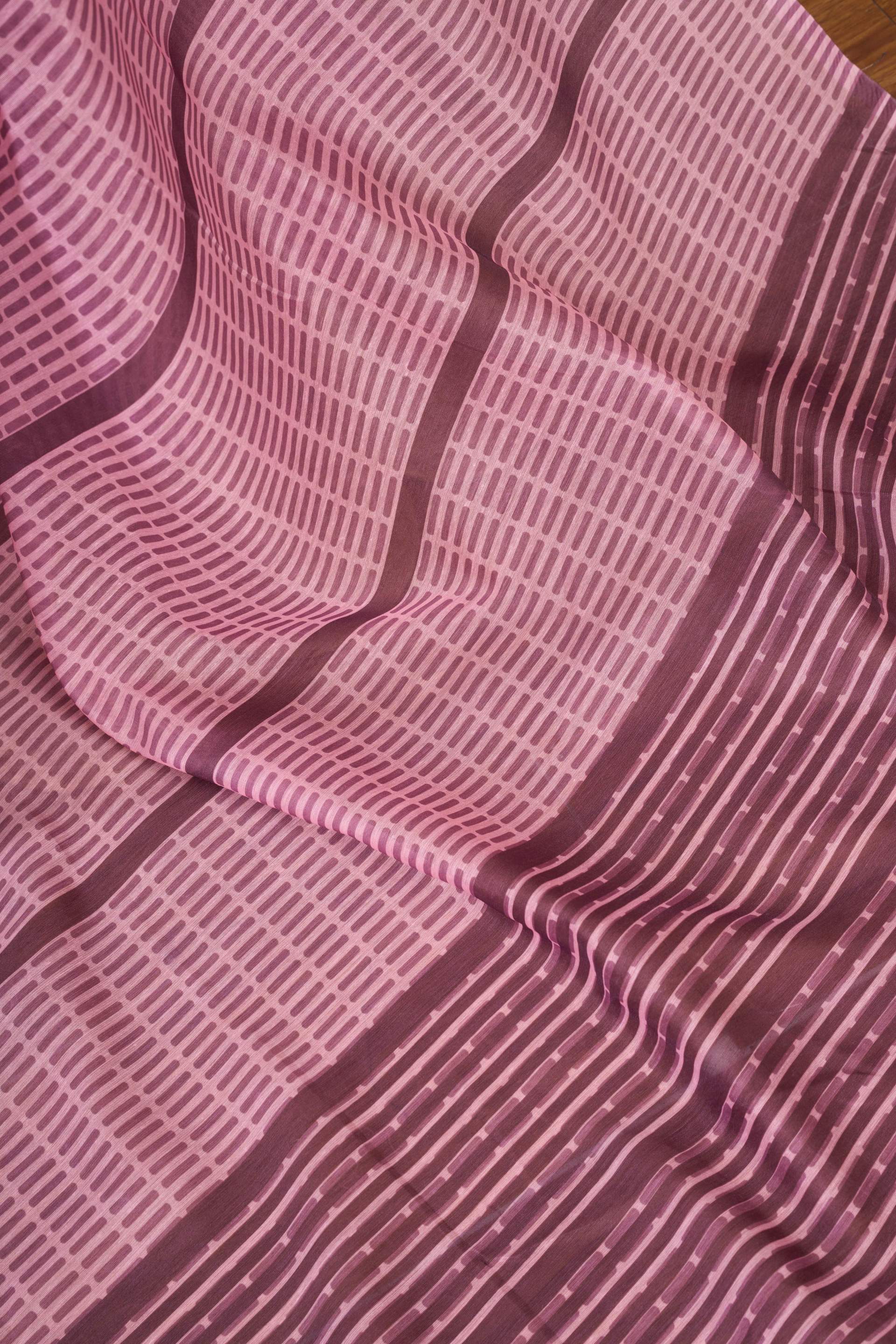 Powder Pink Printed Ready to Wear Linen Saree with Blouse