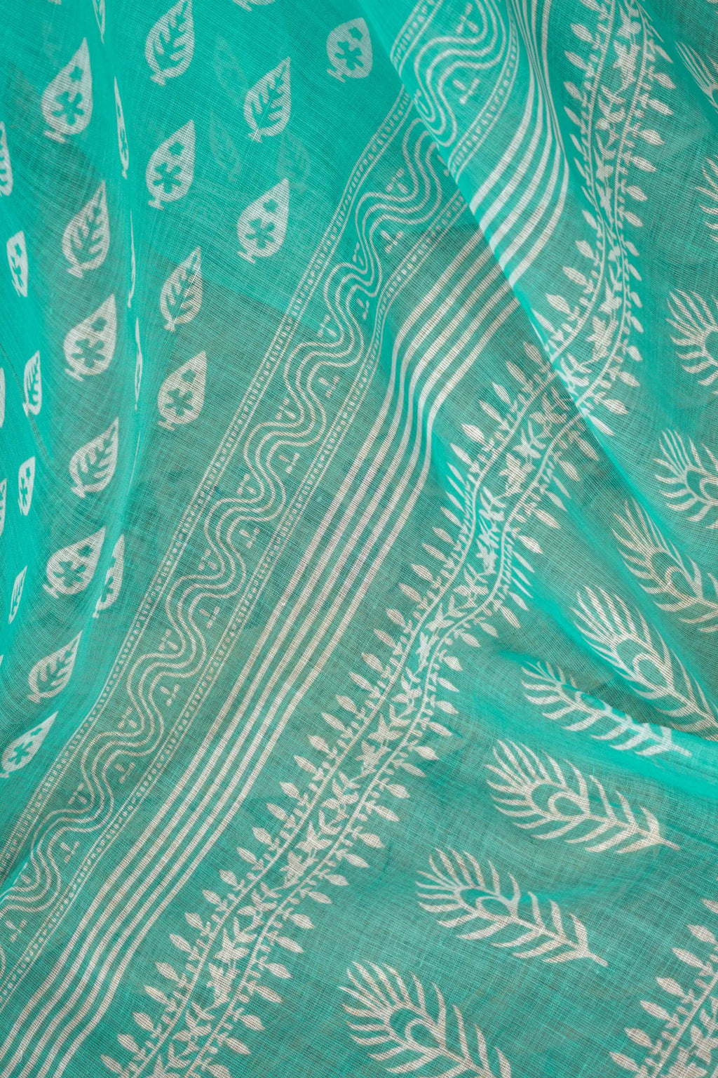 Turquoise Blue Printed Linen Ready To Wear Saree with Blouse