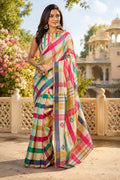 Multicolor printed Chanderi Cotton ready-to-wear saree