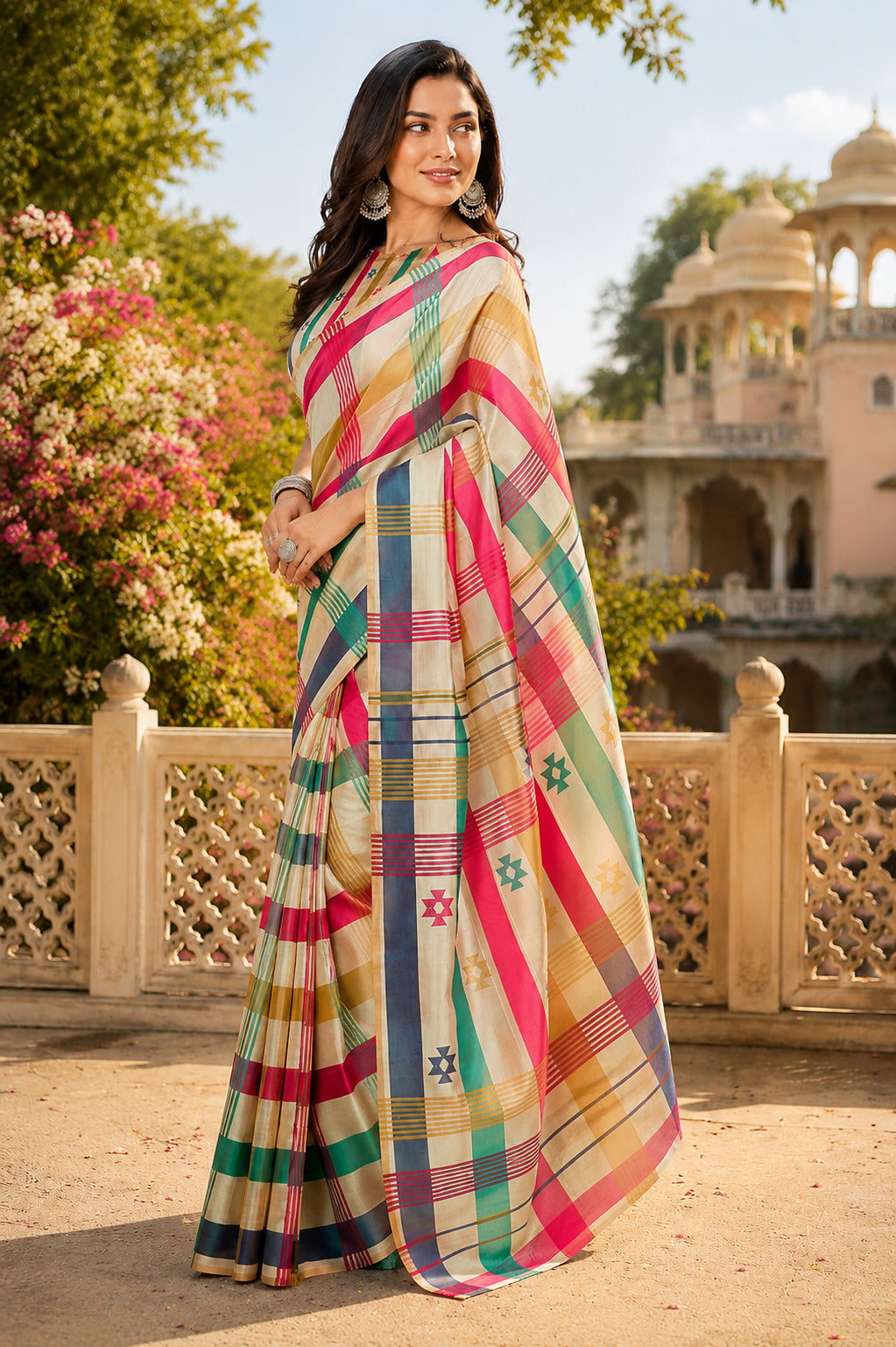 Multicolor Printed Ready-to-Wear Chanderi Cotton Saree