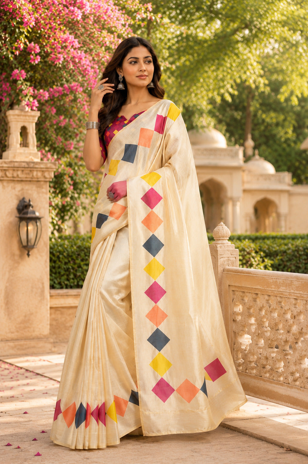 Ready to Wear White Printed Chanderi Cotton Party Saree