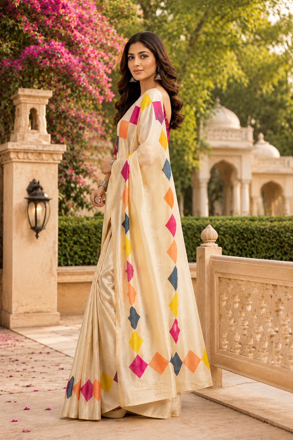 Ready to Wear White Printed Chanderi Cotton Party Saree