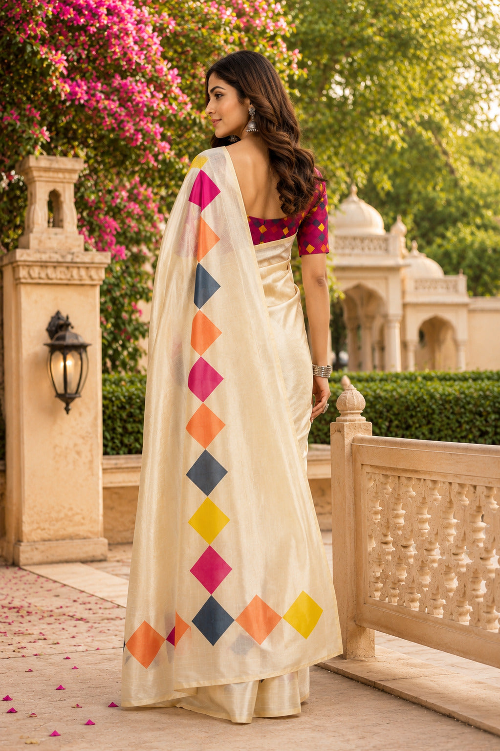 Ready to Wear White Printed Chanderi Cotton Party Saree