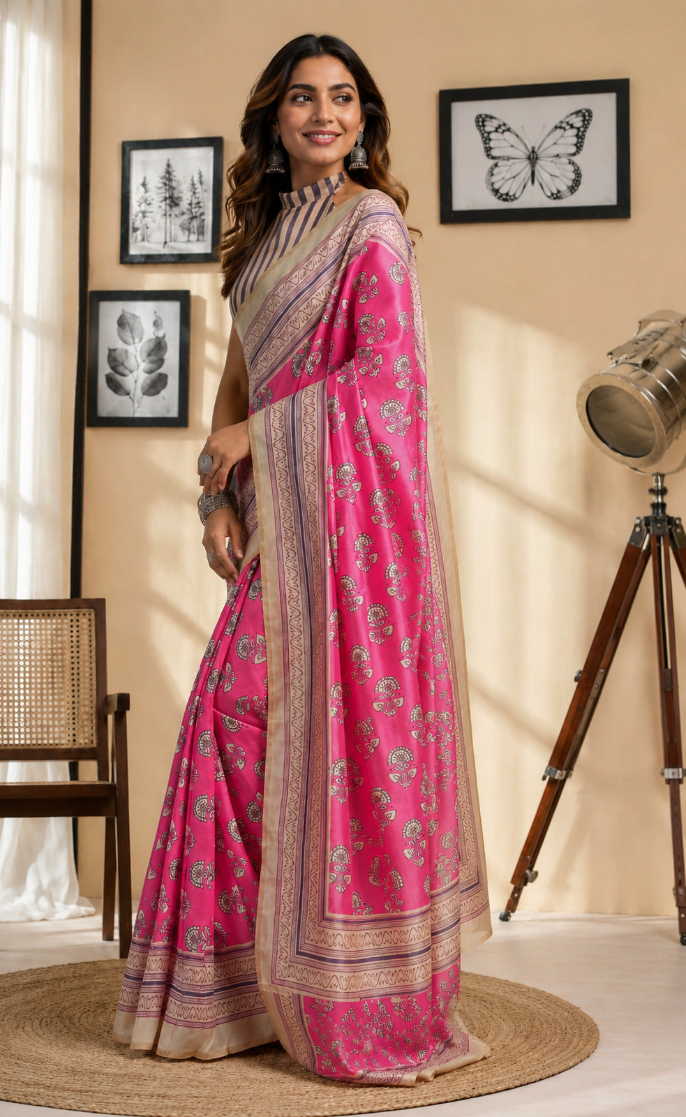 Pink Printed Chanderi Cotton Ready-to-Wear Party Saree