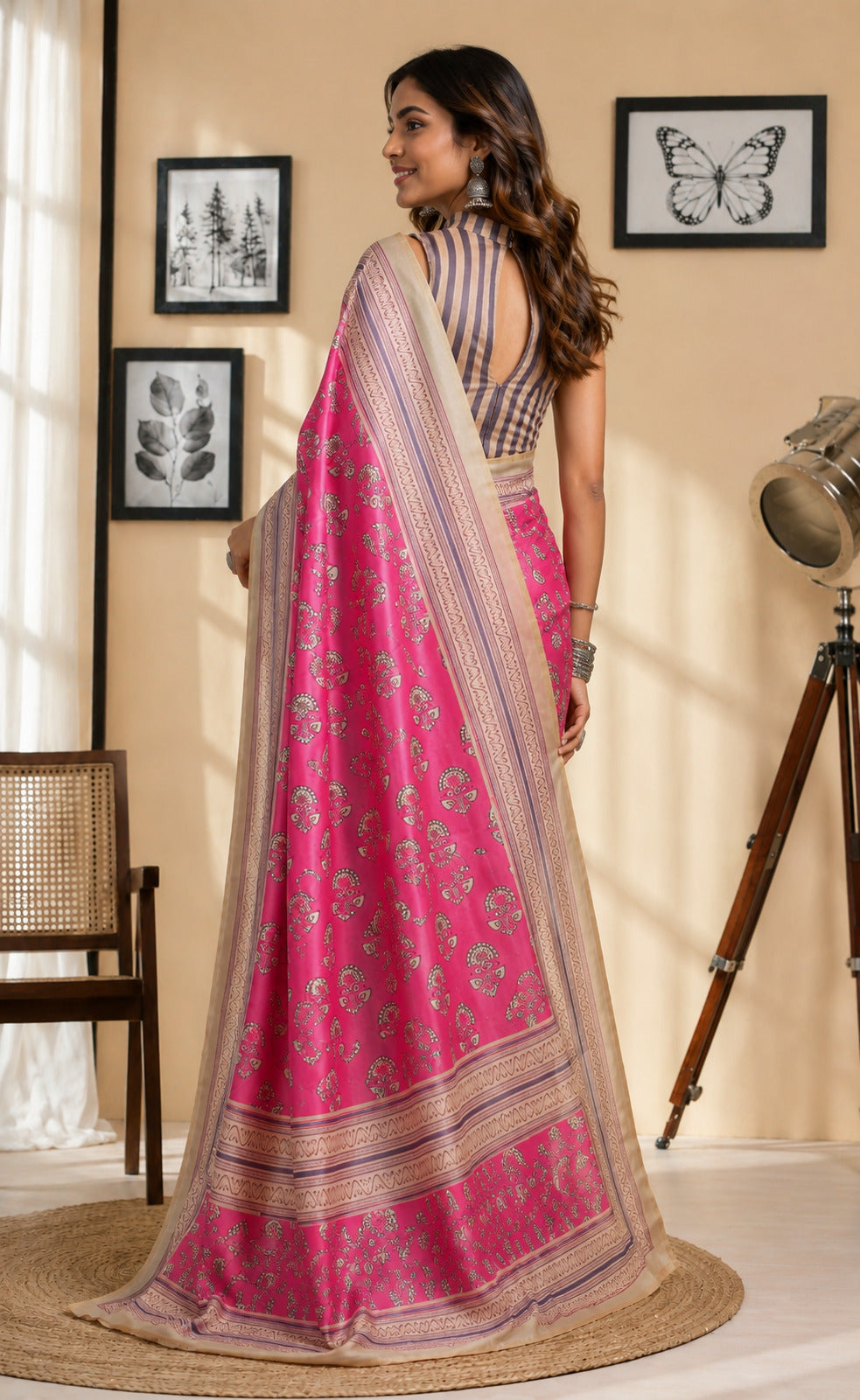 Pink Printed Chanderi Cotton Ready-to-Wear Party Saree