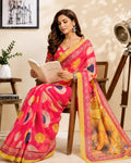 Red Printed Chanderi Cotton Ready To Wear Saree with Blouse