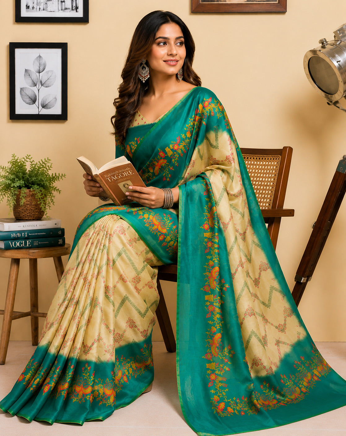 Off-White Printed Chanderi Cotton Ready-to-Wear Saree