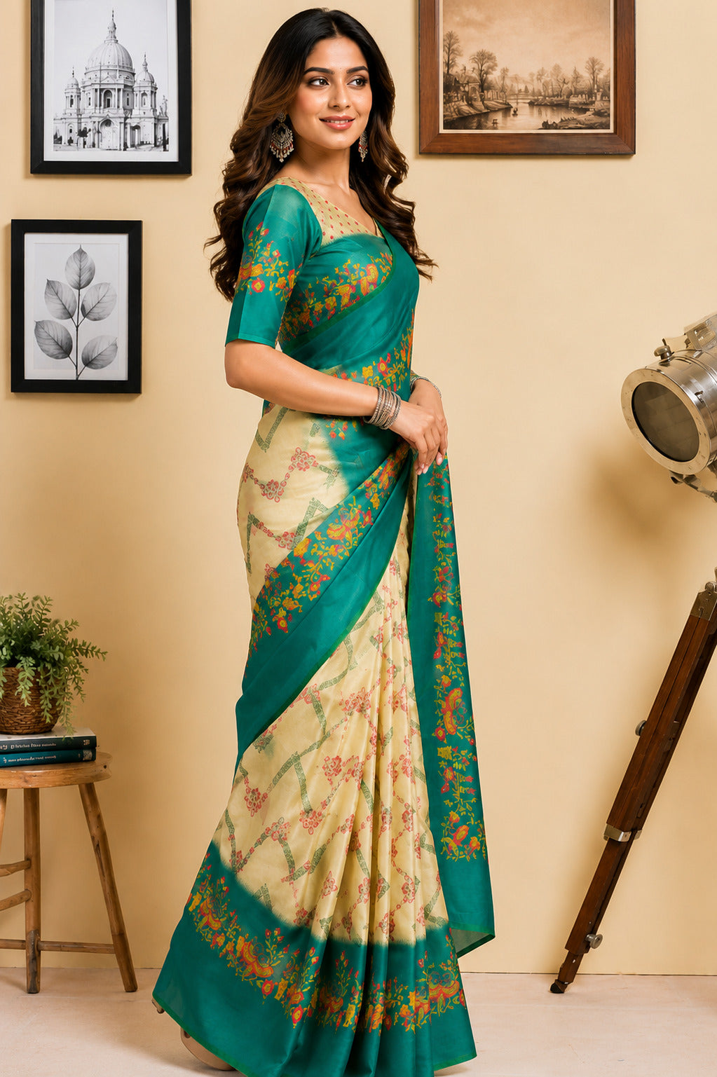 Off-White Printed Chanderi Cotton Ready-to-Wear Saree