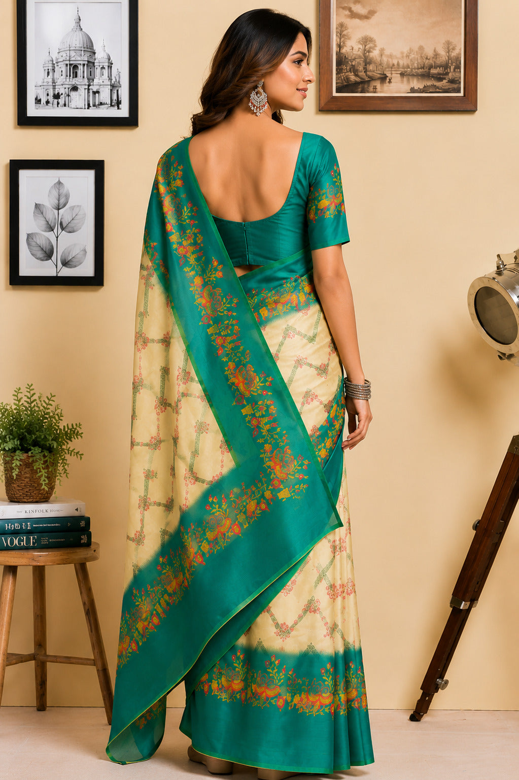 Off-White Printed Chanderi Cotton Ready-to-Wear Saree