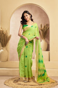 Mint Green Printed Linen Ready-to-Wear Saree with Blouse Piece