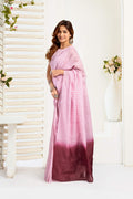 Pink Printed Linen Ready-to-Wear Saree with Blouse Piece