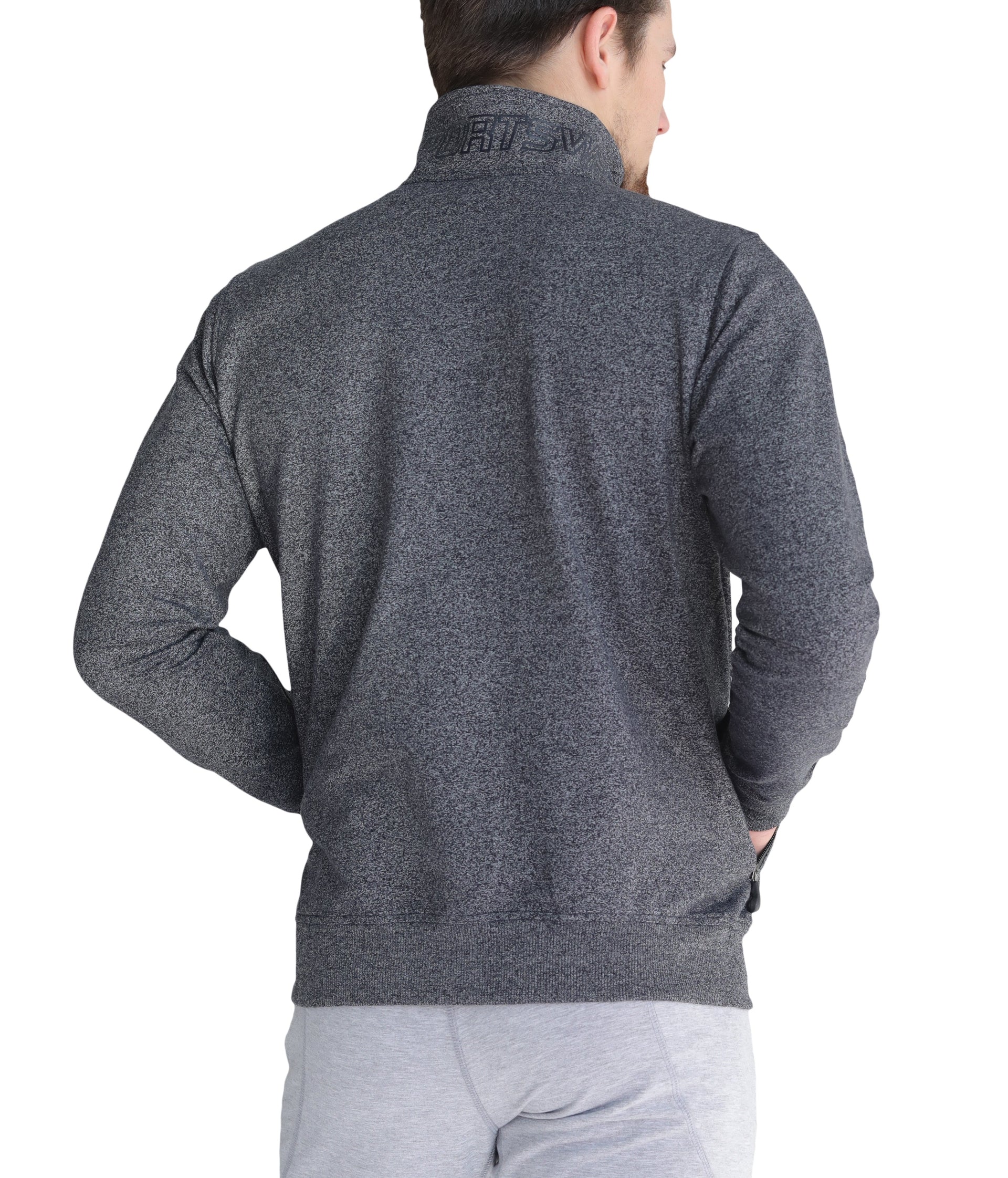 Men's Black Full Zip Athletic Sweatshirt with Stand Collar - Image 14