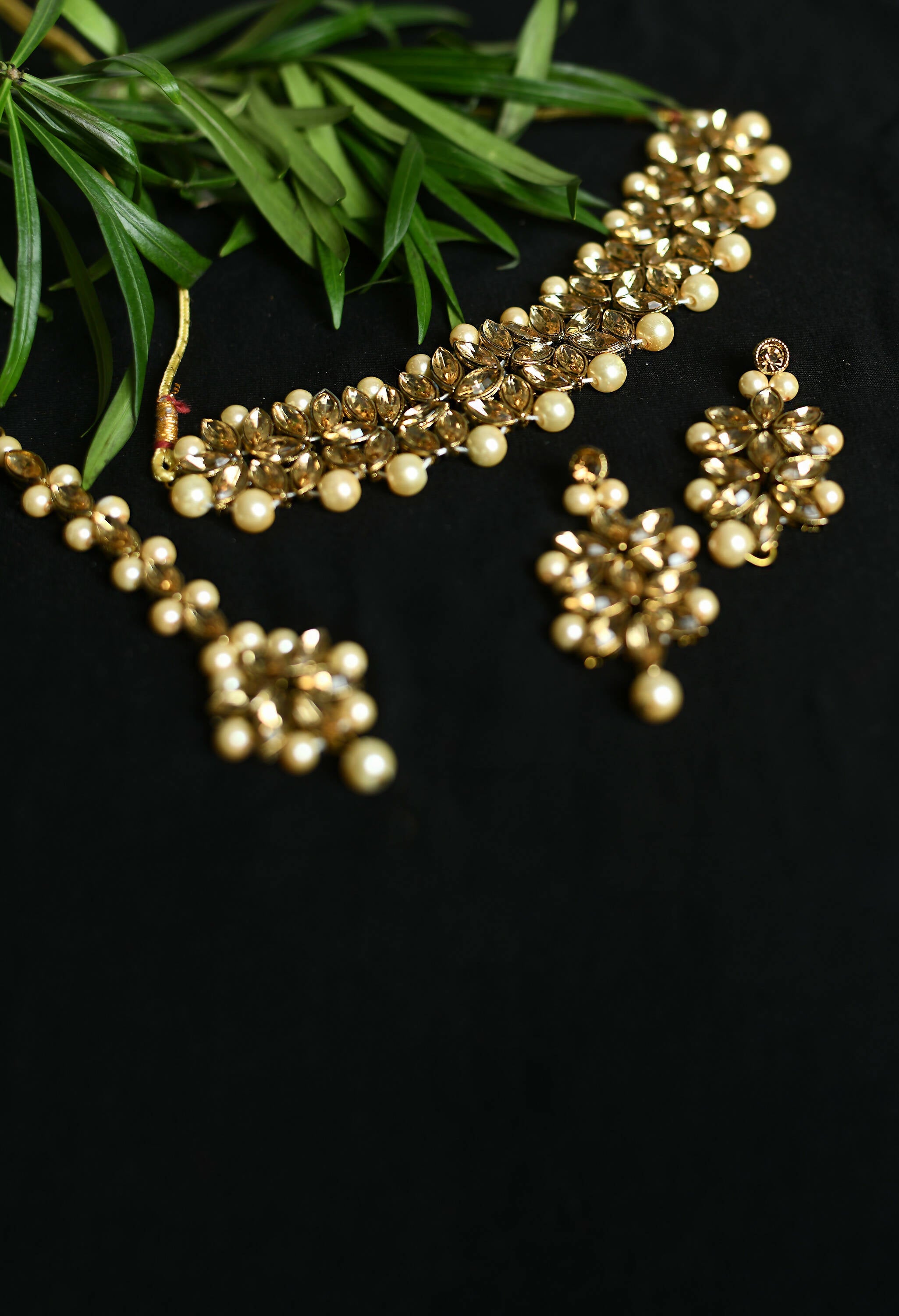 Golden Kundan and Pearl Statement Choker Necklace for Women