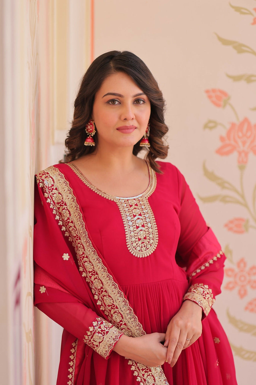 Maroon Georgette Kurta Set Featuring Sequence Embroidery