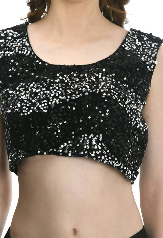 Black Ruffled Ready To Wear Saree with Sequence Embroidered Blouse