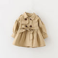 Classic Double-Breasted Cotton Windbreaker Jacket for Baby Girls