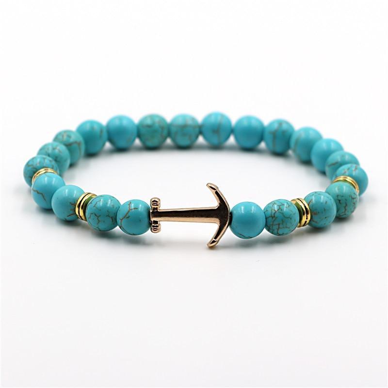 Natural Stone Onyx and Lava Bead Anchor Bracelet for Unisex