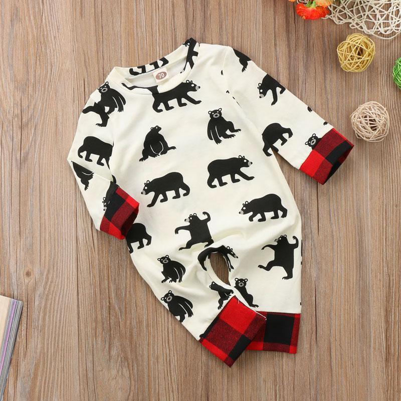 Unisex Newborn Cotton Bear Print Long Sleeve Romper Playsuit