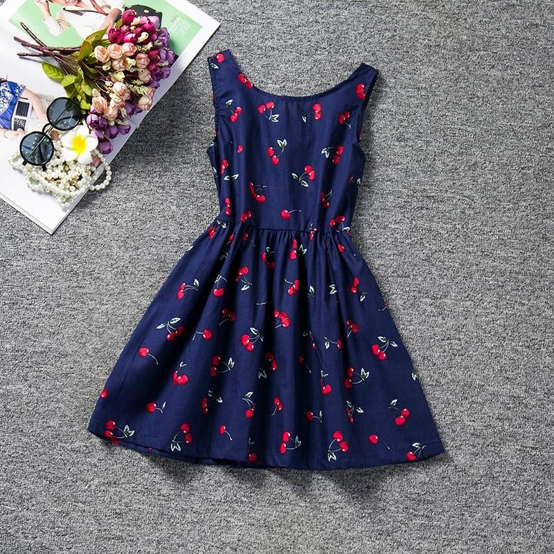 Summer Cherry Print Halter Dress for Girls - Cotton V-Back Style