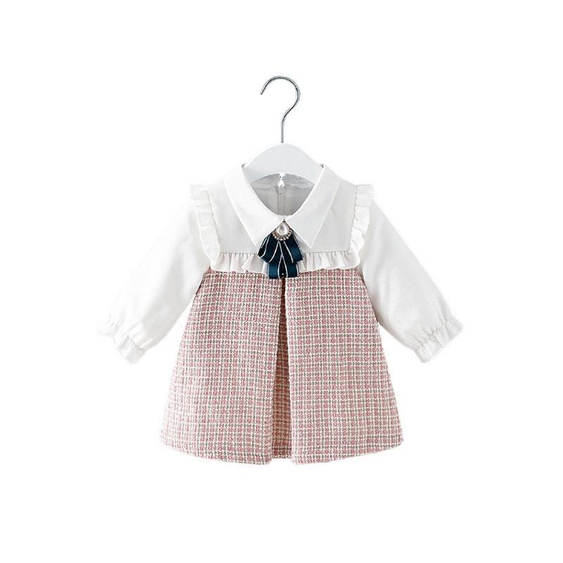 Vintage A-Line Lantern Sleeve Dress for Baby Girls - Plaid