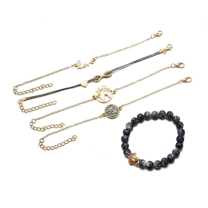 Boho Crystal Marble Heart Cuff Bracelet - Gold Infinity Love Knot