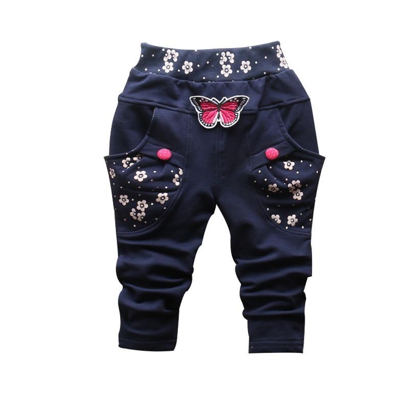 Cute Butterfly Embroidery Baby Girl Pants 100% Cotton Floral