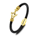 Black Leather Anchor Bracelet for Men and Couples