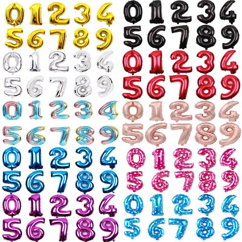 Large 32-inch number foil balloons available in gold, silver, and blue for party decor