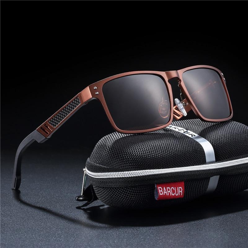 Men's luxury square polarized sport sunglasses with carbon fiber temples in black