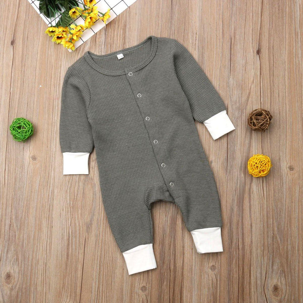 Retro Long Sleeve Baby Romper with Button Closure