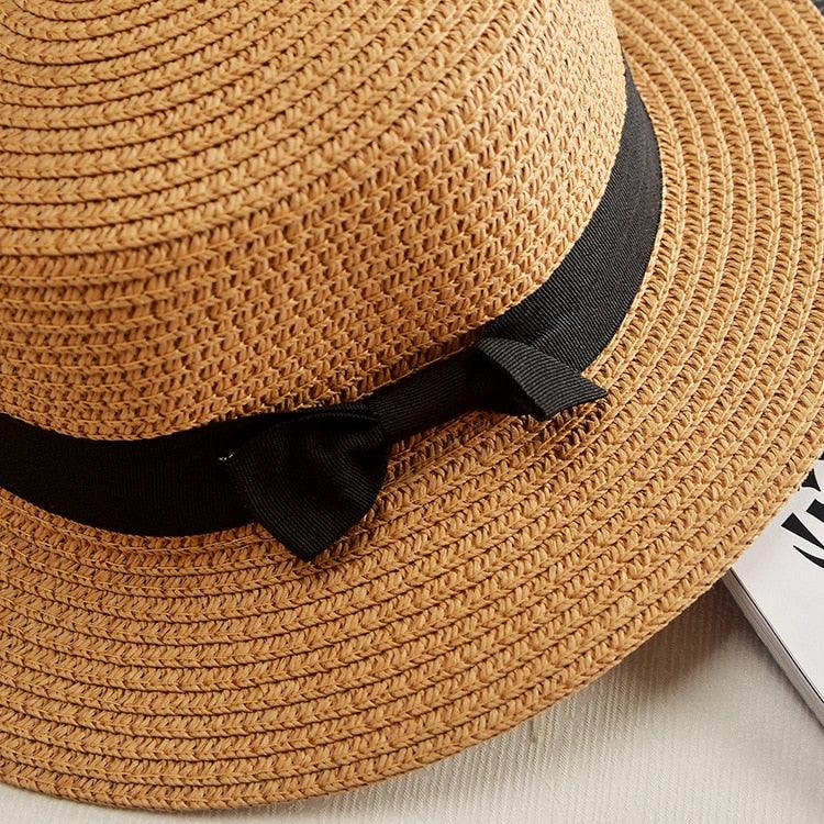 Girls Elegant Straw Beach Sun Hat with Bowknot UV Protection 56-58cm
