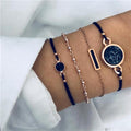 Bohemian Gold Tone Layered Chain Bracelet Set with Compass Charm