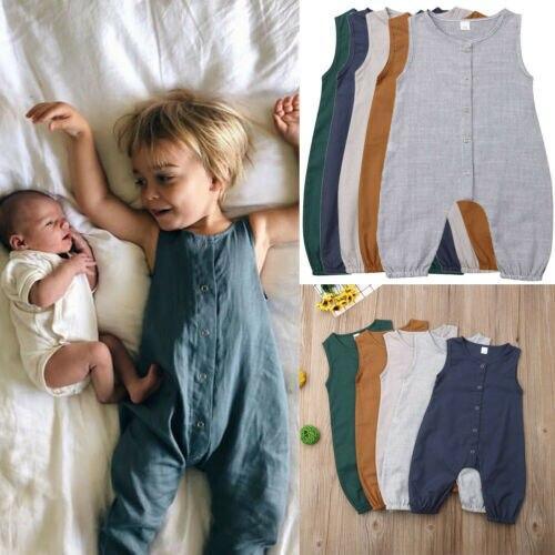 Unisex baby corduroy overall romper in green, brown, grey, or navy colors